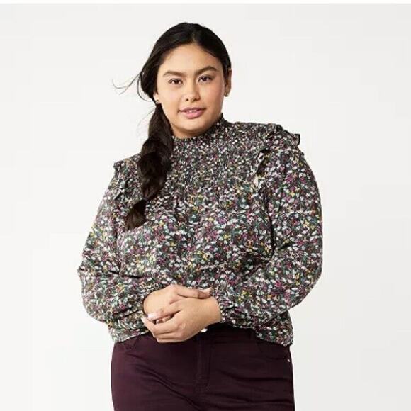 Draper James RSVP Blouse Plus Size XXL Long Sleeve Ruffle Floral Green Cottage - Picture 1 of 10